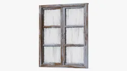 Vintage Wooden Window Frame with Glass Panels 3D model