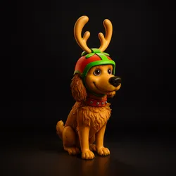Adorable Reindeer Pup Figurine – Christmas Dog 3D Print | Holiday Decor | Cute Antler Puppy Ornament