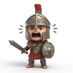 Chibi gladiator roaring, chibi, cute figure, stylized character, mini statue, fantasy chibi, collectible chibi, cartoon style, 3d print model, toy figure, printable model