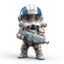Chibi space soldier holding blaster, chibi, cute figure, stylized character, mini statue, fantasy chibi, collectible chibi, cartoon style, 3d print model, toy figure, printable model
