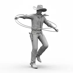 Cowboy spinning invisible lasso, humanoid figure, dynamic pose, expressive character, stylized model, action pose, 3d printable figure, fantasy human, dramatic stance, collectible model, 3d print statue