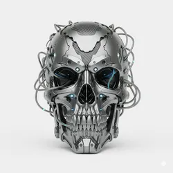 Cybernetic skull with wires, futuristic robot, sci-fi mech, cyber design, mechanical figure, tech statue, engineered model, robotic structure, 3d printable figure, sci-fi sculpture, advanced mech