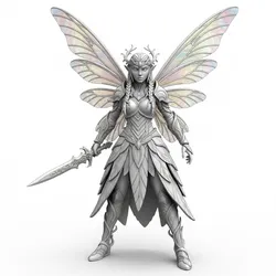 Fairy warrior holding dagger, fantasy creature, mythical figure, magical being, legendary monster, fantasy statue, stylized model, heroic figure, dark fantasy, printable model, 3d print figure