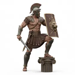Gladiator posing dramatically, humanoid figure, dynamic pose, expressive character, stylized model, action pose, 3d printable figure, fantasy human, dramatic stance, collectible model, 3d print statue