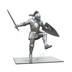 Knight slipping on invisible floor, humanoid figure, dynamic pose, expressive character, stylized model, action pose, 3d printable figure, fantasy human, dramatic stance, collectible model, 3d print statue
