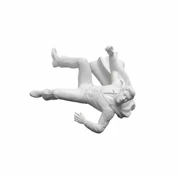Man frozen in mid-fall, humanoid figure, dynamic pose, expressive character, stylized model, action pose, 3d printable figure, fantasy human, dramatic stance, collectible model, 3d print statue