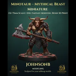 Minotaur Warrior Miniature STL – Dark Fantasy Dungeon Boss Monster for D&D & Tabletop RPG