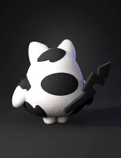 panda cartoon character with round body black patches white fur sma