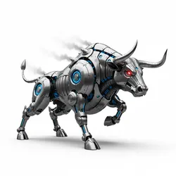 Robotic bull charging, robotic creature, mech animal, cyber beast, mechanical design, sci-fi creature, futuristic robot, engineered beast, metal creature, printable model, 3d print figure