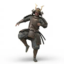 Samurai in awkward stance, humanoid figure, dynamic pose, expressive character, stylized model, action pose, 3d printable figure, fantasy human, dramatic stance, collectible model, 3d print statue