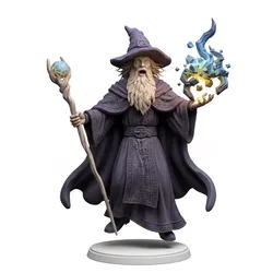 Wizard with shocked expression, humanoid figure, dynamic pose, expressive character, stylized model, action pose, 3d printable figure, fantasy human, dramatic stance, collectible model, 3d print statue