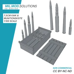 7,5cm KwK Munition & Munitionskiste für Bolt Action 28mm Tabletop