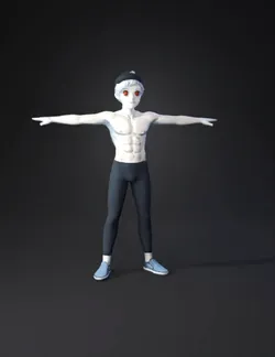 athletic humanoid character in a T pose with pale skin dark leggings