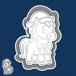 Christmas | New Year cookie cutters - A horse wearing a Christmas hat and a bow — the symbol of the year 2026 (style 4)