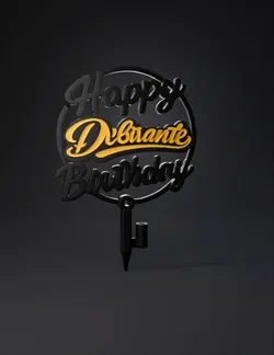 circular birthday sign with script lettering black circular frame and