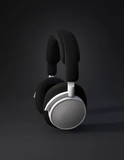 over ear headphones with black cushions and silver circular earcups m