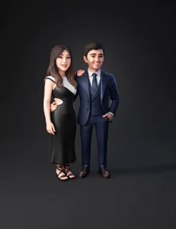 two stylized human figures in formal attire man in navy suit and woma