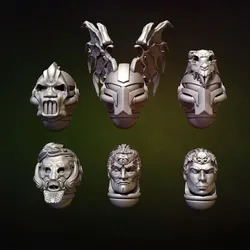 Various heads and helmets