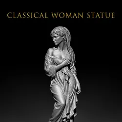 Melancholic Classical Woman Statue – Draped Female Figure Sculpture STL