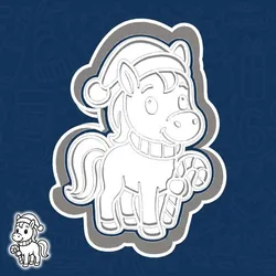 Christmas | New Year cookie cutters - A horse with a candy cane, wearing a Christmas hat — the symbol of the year 2026 (style 6)