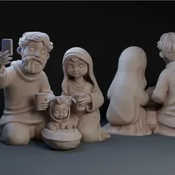 Sculptures & Artworks STL تنزيل - Hipster Holy Family Nativity Scene : Modern Christmas Set - pixelfab