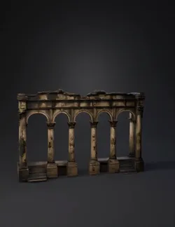 stone colonnade ruin with arches weathered stone texture beige and b