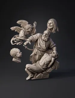 stone relief sculpture with angel and figures carved stone texture b