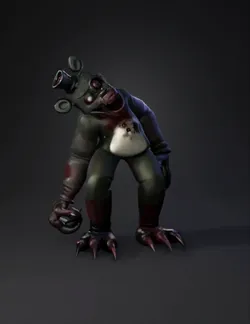 Zombie like animatronic creature with torn clothing dark textures re