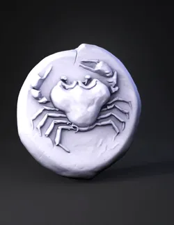 crab engraved on a round silver coin