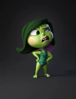 green skinned female character with dark hair in a stylized design