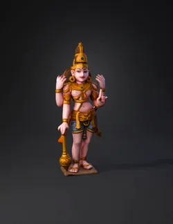 hindu deity statue with ornate gold jewelry multiple arms headdress