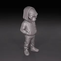 🛸 Hooded Urban Alien – Streetwear Sci-Fi Figurine | STL File