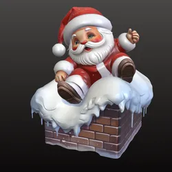 Santa Claus at the Chimney Cartoon Christmas STL Model