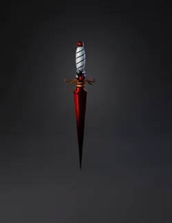 dagger weapon with red blade silver spiral handle gold guard ornat