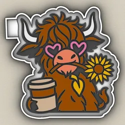 Highland cow in love, happy with a sunflower - freshie mold - STL for silicone mold
