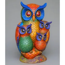 Owl Family Sculpture – High-Detail Stylized Owls