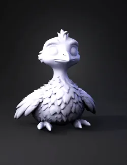 Seated cartoon styled Emu bird with wings go down body as well to meet
