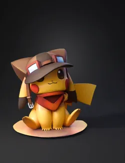 yellow cartoon creature wearing hat and scarf with large ears