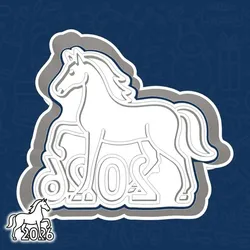 Christmas | New Year cookie cutters - 2026 calendar sign with a horse — the symbol of the year (style 4)