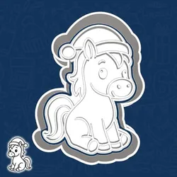 Christmas | New Year cookie cutters - A horse sitting and wearing a Christmas hat — the symbol of the year 2026 (style 2)
