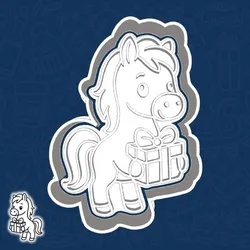 Christmas | New Year cookie cutters - A horse with a present — the symbol of the year 2026 (style 1)