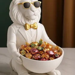 🦁 Elegant Lion Candy & Flower Bowl – Gentleman Lion Holder Statue