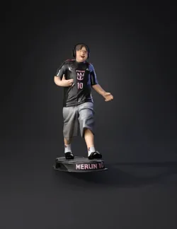standing sports figurine on a round pedestal wearing black Merijn jer