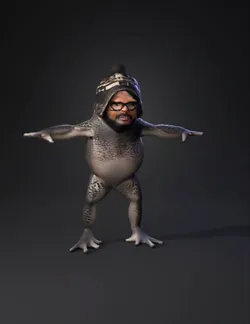 bumpy textured fantasy creature with outstretched arms wearing a knit