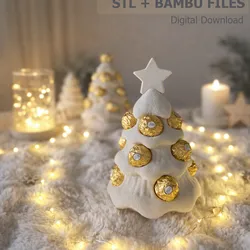 Christmas Tree Chocolate Holder STL + Bambu 3MF | Modern Minimalist Ribbed 3D Print | Table Centrepiece