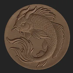 Demonic Koi Fish Relief – Mythical Japanese Dragon Koi | 3D file for CNC