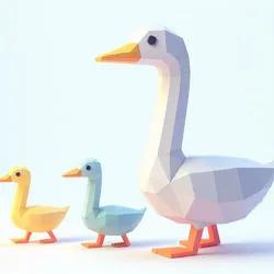 Lowpoly Duck Family With Two Kids Wild Life Model