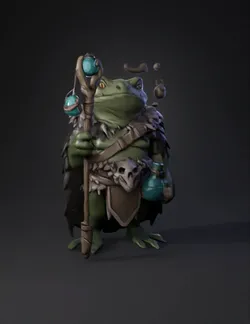 swamp goblin with staff skull belt and potion green skin leather a