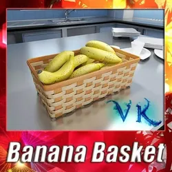 Bananas in Wicker Basket 09 3D model