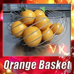 Oranges in Metal Wire Decorative Basket 3D model